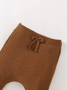嬰兒前蝴蝶結條紋針織長褲 - 棕色 - 查看 5