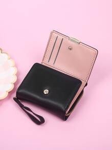 Fashionable Tri-Fold Multi-Card Slot Ladies Wallet With Rear Chain Divider Casual Daily Organizer Pouch For Women Wallet Purse Wallet Small Wallet - Black - View 4