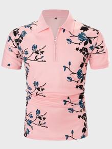 Manfinity Homme Men Floral Print Polo Shirt - Baby Pink - View 3