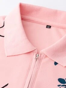 Manfinity Homme Men Floral Print Polo Shirt - Baby Pink - View 5