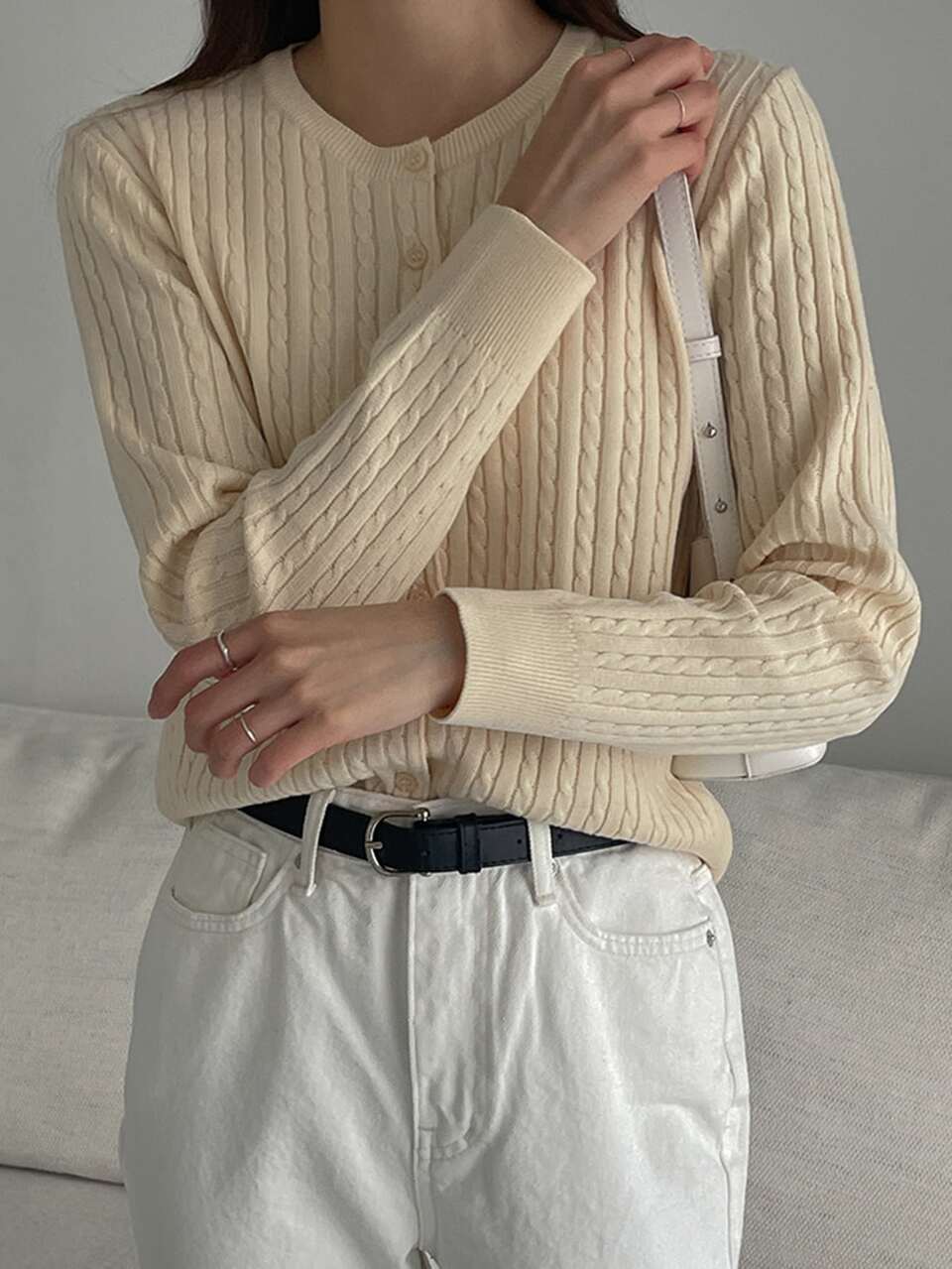 Cable Knit Button Front Cardigan