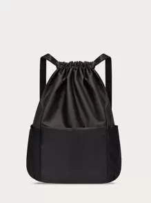 Minimalist Waterproof Large Capacity Drawstring Training Bag Travel Bag - Black - View 1