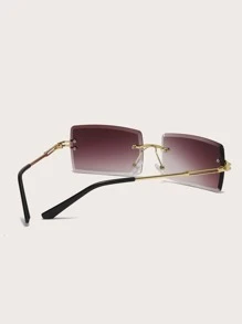 1pc Frameless Metal Square Rimless Cut Edge Fashion Glasses For Party, Daily Wear Vintage For Summer Beach Vacation,Outdoor,Travel - Rust Brown - View 3