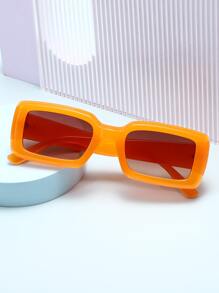 1 Pair Women Small Square Jelly Color Fashion Glasses Dopamine Street Y2K Beach Music Festival For Summer Beach Vacation,Outdoor,Travel - Orange - View 1