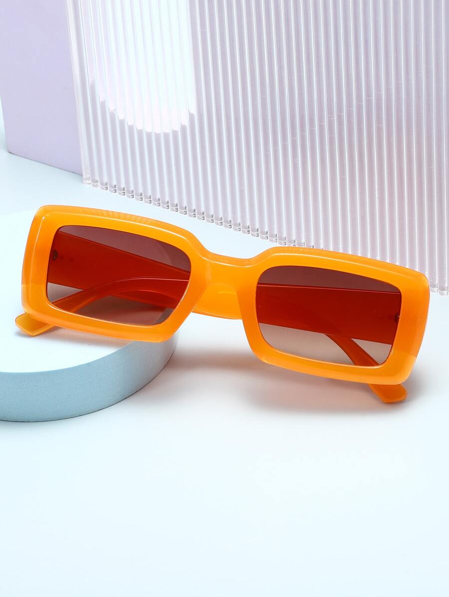 1 Pair Women Small Square Jelly Color Fashion Glasses Dopamine Street Y2K Beach Music Festival For Summer Beach Vacation,Outdoor,Travel - Orange - View 1