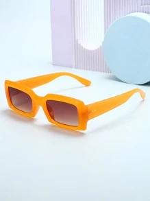 1 Pair Women Small Square Jelly Color Fashion Glasses Dopamine Street Y2K Beach Music Festival For Summer Beach Vacation,Outdoor,Travel - Orange - View 2