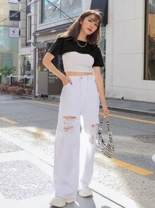 DAZY Top Corto Sólido Sin Top De Tirantes - Negro - Ver 3