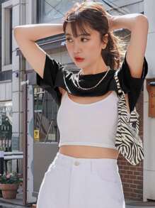 DAZY Top Corto Sólido Sin Top De Tirantes - Negro - Ver 4