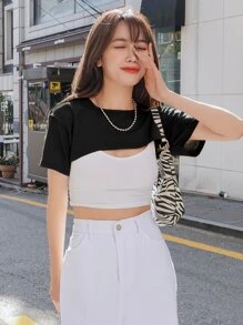 DAZY Top Corto Sólido Sin Top De Tirantes - Negro - Ver 5