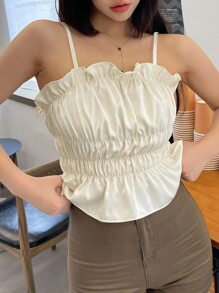 DAZY 平行绉缝荷叶边荷叶边吊带背心 娃娃装上衣