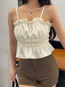DAZY 平行绉缝荷叶边荷叶边吊带背心 娃娃装上衣
