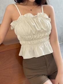 DAZY 平行绉缝荷叶边荷叶边吊带背心 娃娃装上衣