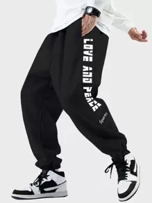 Manfinity Fitness Men Letter Graphic Sports Trousers - Black - View 1