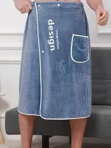 1 件男士字母刺绣浴巾，轻微弹力可穿戴浴巾，适合男士夏季婚礼家居浴室装饰返校 - 藍色 - 查看 1