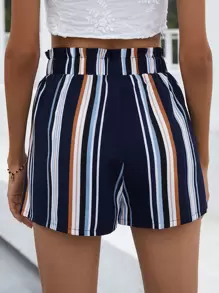SHEIN Holidaya Shorts de rayas con cordón delantero - Multicolor - Ver 2