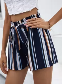 SHEIN Holidaya Shorts de rayas con cordón delantero - Multicolor - Ver 5