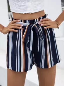 SHEIN Holidaya Shorts de rayas con cordón delantero - Multicolor - Ver 6