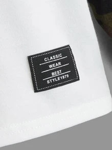SHEIN Chàng trai trẻ Ngụy trang Tay áo Vá lại Tay áo dài Vòng cổ Áo thun , Thích hợp Đối với Giải trí Mặc In Mùa Xuân - trắng - Xem 3