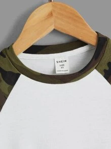 SHEIN Chàng trai trẻ Ngụy trang Tay áo Vá lại Tay áo dài Vòng cổ Áo thun , Thích hợp Đối với Giải trí Mặc In Mùa Xuân - trắng - Xem 4