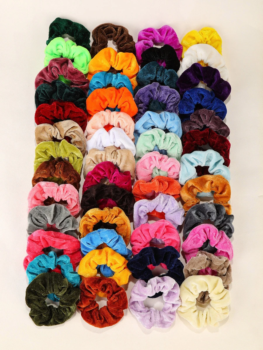 50 cái Bé Gái Mới Biết Đi Màu Ngẫu Nhiên Nhung Scrunchie - Nhiều màu - Xem 1