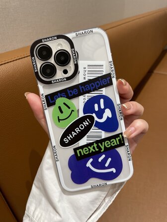 微笑和字母圖形透明手機殼，適用於iPhone 11， iPhone 13， iPhone 14 Pro Max