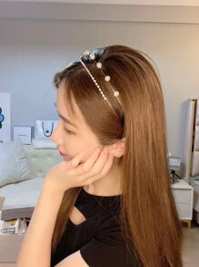 水鑽和人造珍珠裝飾髮箍 - 金色 - 查看 2