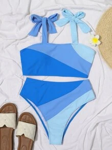 Bộ Bikini Đi Biển Mùa Hè Màu Cà Vạt Vai - Màu xanh lam - Xem 5