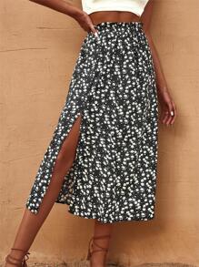 Breezaya Váy xẻ gấu hoa nhỏ xinh đi biển trang phục đi nghỉ cho nữ - màu đen - Xem 1