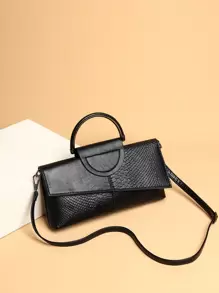 Crocodile Embossed Top Handle Flap Square Bag