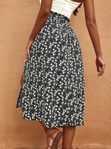 Breezaya Váy xẻ gấu hoa nhỏ xinh đi biển trang phục đi nghỉ cho nữ - màu đen - Xem 2