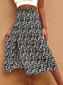 Breezaya Váy xẻ gấu hoa nhỏ xinh đi biển trang phục đi nghỉ cho nữ - màu đen - Xem 4