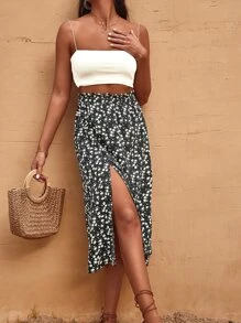 Breezaya Váy xẻ gấu hoa nhỏ xinh đi biển trang phục đi nghỉ cho nữ - màu đen - Xem 6