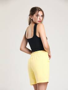 EURMUSE Paperbag Waist Belted Shorts - Yellow - View 2