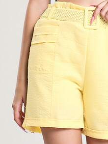 EURMUSE Paperbag Waist Belted Shorts - Yellow - View 4