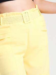 EURMUSE Paperbag Waist Belted Shorts - Yellow - View 5