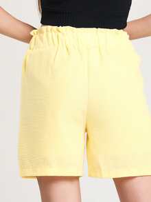 EURMUSE Paperbag Waist Belted Shorts - Yellow - View 6