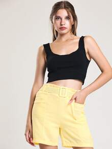 EURMUSE Paperbag Waist Belted Shorts - Yellow - View 7