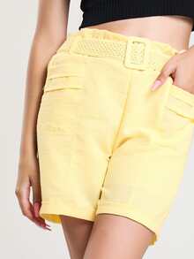EURMUSE Paperbag Waist Belted Shorts - Yellow - View 8