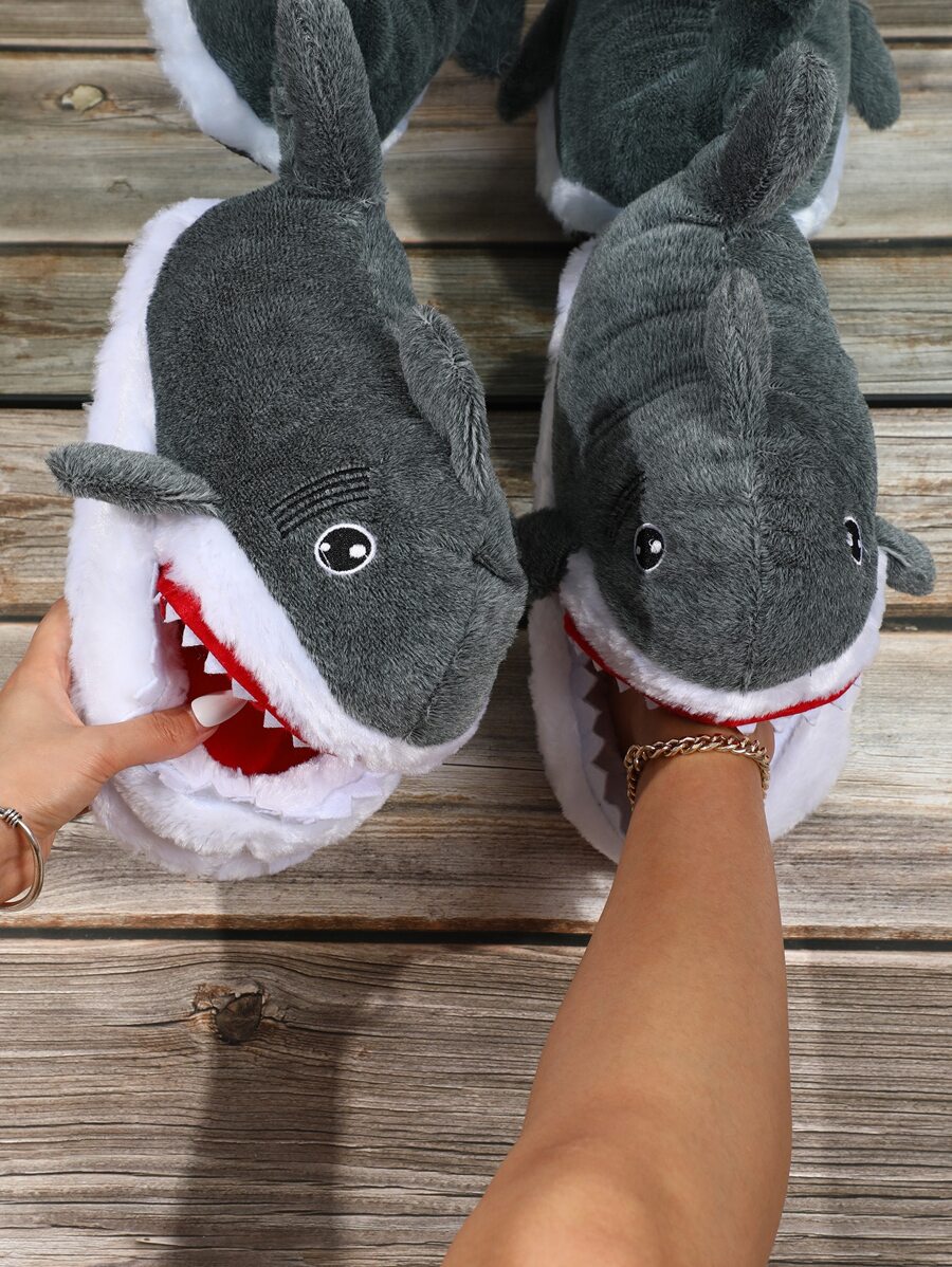 Shark Design Novelty Slippers - Grey - View 1