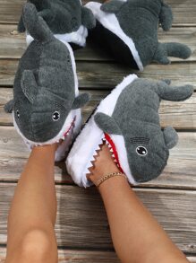 Shark Design Novelty Slippers - Grey - View 2