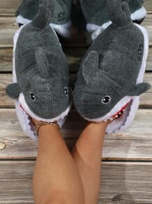 Shark Design Novelty Slippers - Grey - View 3