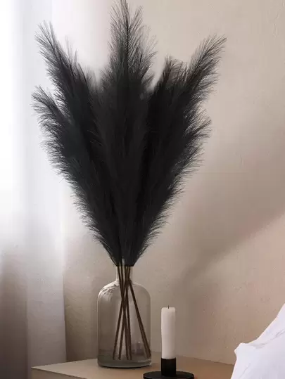 1pc 9 Branches Faux Pampas Grass 27.6'' Black Artificial Reeds Fluffy Artificial Fake Flower Boho Decor For Wedding Party Decoration, Home Living Room Bedroom Decor, Vase Arrangement, DIY Photoshoot Props,Fake Plants,Fall Decor,Room,Desk,Garden Decor,Room Decoration Stuff, Valentine's Day, Gift,Fall Decor,Autumn