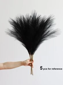 1 件 9 枝人造蒲苇 27.6 英寸黑色人造芦苇蓬松人造假花波西米亚风格装饰，适用于婚礼派对装饰、家庭客厅卧室装饰、花瓶布置、DIY 摄影道具、假植物、秋季装饰、房间、书桌、花园装饰、房间装饰用品、情人节、礼物、秋季装饰、秋季 - 黑色 - 查看 4