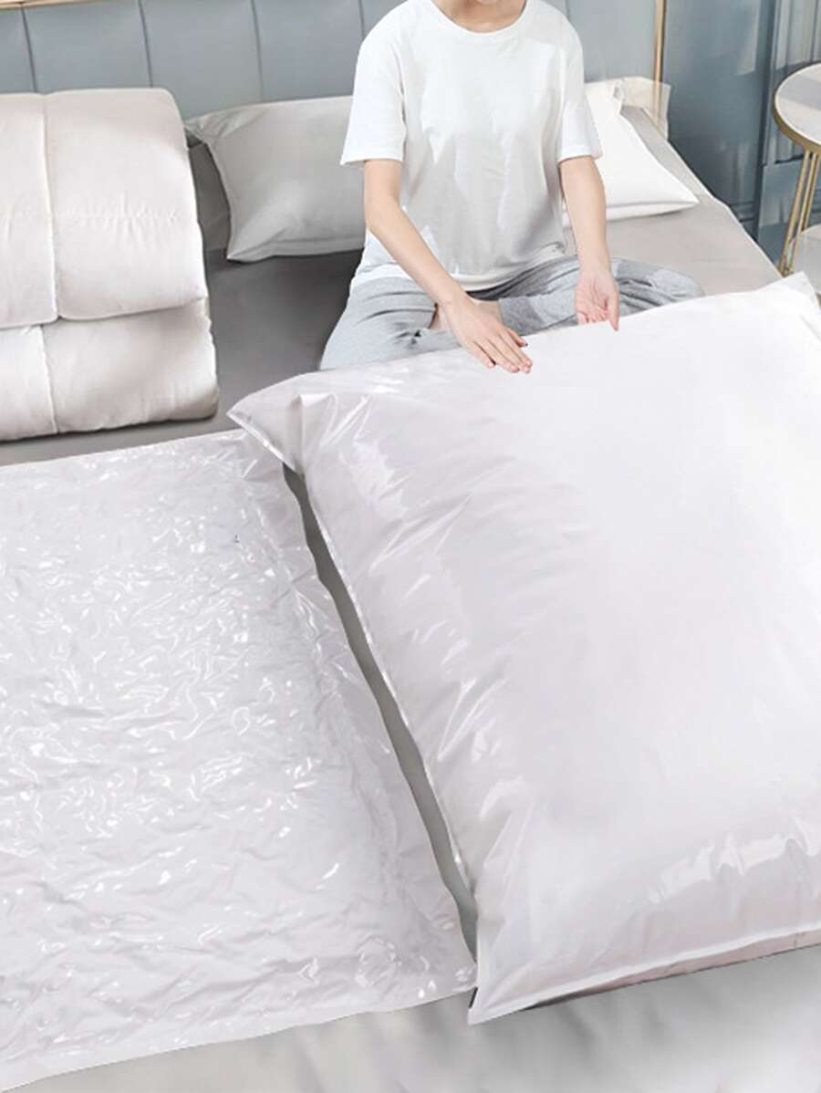 1 pieza Bolsa de vacío PEVA, bolsa de sellado a prueba de humedad, moho y polvo para el almacenamiento de armarios, dormitorios, acolchados, mantas, ropa, decoraciones, decoración de otoño, decoración festiva, decoración de habitación, decoración del hogar, decoración de dormitorio - Blanco - Ver 1