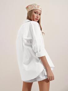 RueChic Solid Button Up Drop Shoulder Shirt - White - View 4