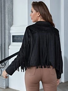 Áo khoác moto Chic Quần skinny Viền rìa Suedette - màu đen - Xem 2