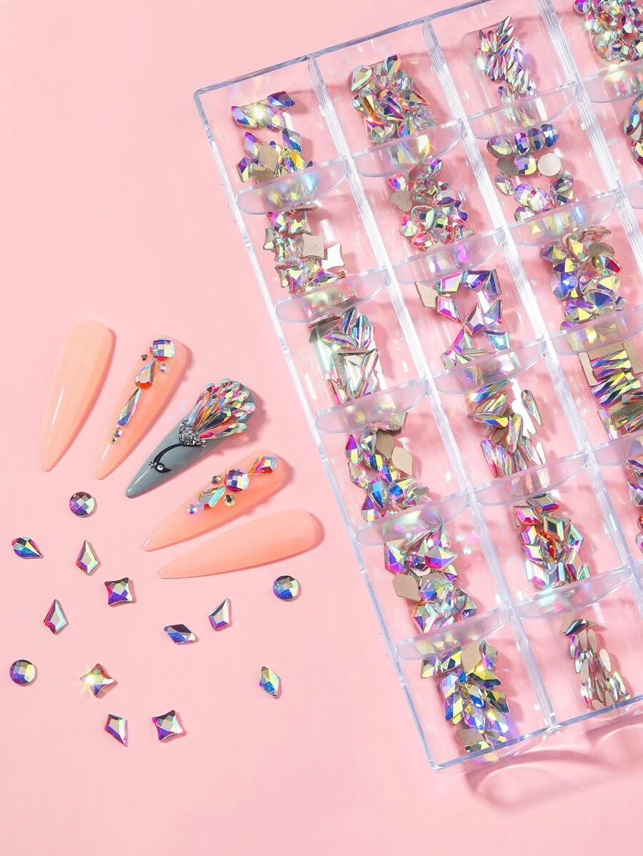 1盒3D水鑽美甲飾品 - 彩色 - 查看 1