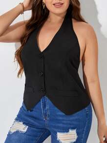 SHEIN Privé Plus Halter Neck Backless Vest Blazer - Black - View 4