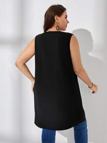 SHEIN Essnce Chaleco abierto de talla grande para otoño/invierno - Negro - Ver 2