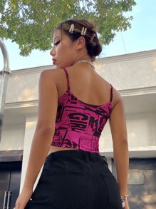 SHEIN ICON 90年代多巴胺穿衣法字母和卡通圖案吊帶上衣